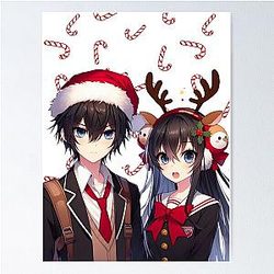 Christmas anime couple - winter Poster