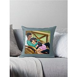 AFRO-ANIME illustration Interracial cupid   Throw Pillow