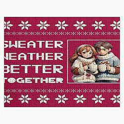 Anime Couple Illustration with "Sweater Weather, Better Together" Jigsaw Puzzle