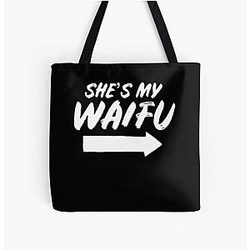 Mens Matching Couples Anime Boyfriend Shes My Waifu Shirt All Over Print Tote Bag