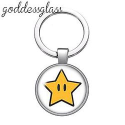 Super Mario Lively Round Glass Cabochon Key Chain Keychain Car The Bag Charms Ring Support AT2302 Official Merch