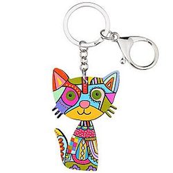 Acrylic Colorful Cartoon Animated Cartoon Kitty Cat Keychains Keychain For Ladies Girl Women AT2302 Official Merch