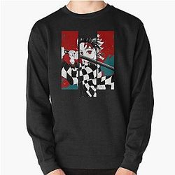 Demon Slayer Sweatshirts - Vintage Demon Slayer Dark Fantasy Anime Character Tanjiro Kamado Pullover Sweatshirt RB2212