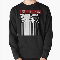 Vaporwave Cyberpunk Glitch Meisje Japans Kanji patroon Pullover Sweatshirt RB2212