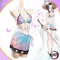 Demon Slayer Swimsuits - Kochou Shinobu Two Piece V Neck Bathing Bikini Swimsuit