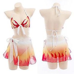 Demon Slayer Swimsuits - Rengoku Kyojuro Two Piece V Neck Bathing Bikini Swimsuit
