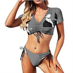 Assassination Classroom Swimsuit - Assassination Classroom Anime Printed Bow Teenager Swimwear Suit Bikini Set
