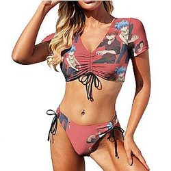 Assassination Classroom Swimsuit - Assassination Classroom Anime Printed Bow Teenager Swimwear 2 Piece Bathing Suit Bikini