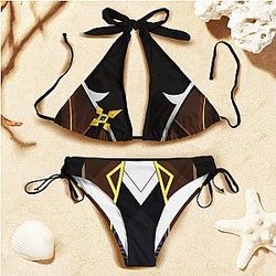 Game Genshin Impact Swimsuit - Zhongli Morax Cosplay Costumes Swimsuit Women Girl Bikini Beach Underwear