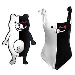Danganronpa Swimsuits - Danganronpa Monokuma Style Swimsuit Woman Girl Jumpsuits Black White Swimsuit Bear Suspenders Bodysuit Bathrobe