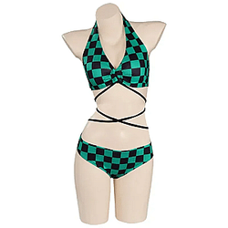 Demon Slayer Swimsuits - Kamado Tanjirou Cosplay Swimsuit Bikini Cover Up Beach Bathing Two-Piece Swimwear