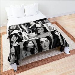 Anne Hathaway Assorted Photo Collage Black and White Comforter
