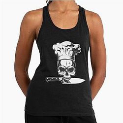 Chef with Anthony Bourdain emblem and motor Racerback Tank Top