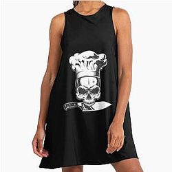 Chef Anthony Bourdain emblem with knife and moto A-Line Dress