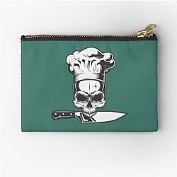 Chef skull with  knife emblem moto Zipper Pouch