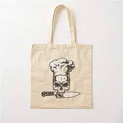 Chef Anthony Bourdain skull with knife emblem and motto Cotton Tote Bag