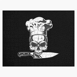 Chef skull with knife north america's Anthony Bourdain emblem and motorcycle jigsaw puzzle