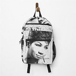 Aretha Franklin Black and White by Iona Art Digital Backpack