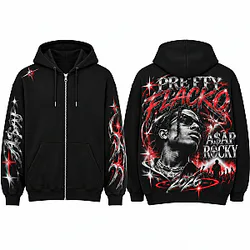 Hip Hop Rap Vintage DTNK3010 3D Zipped A$AP Rocky Hoodie