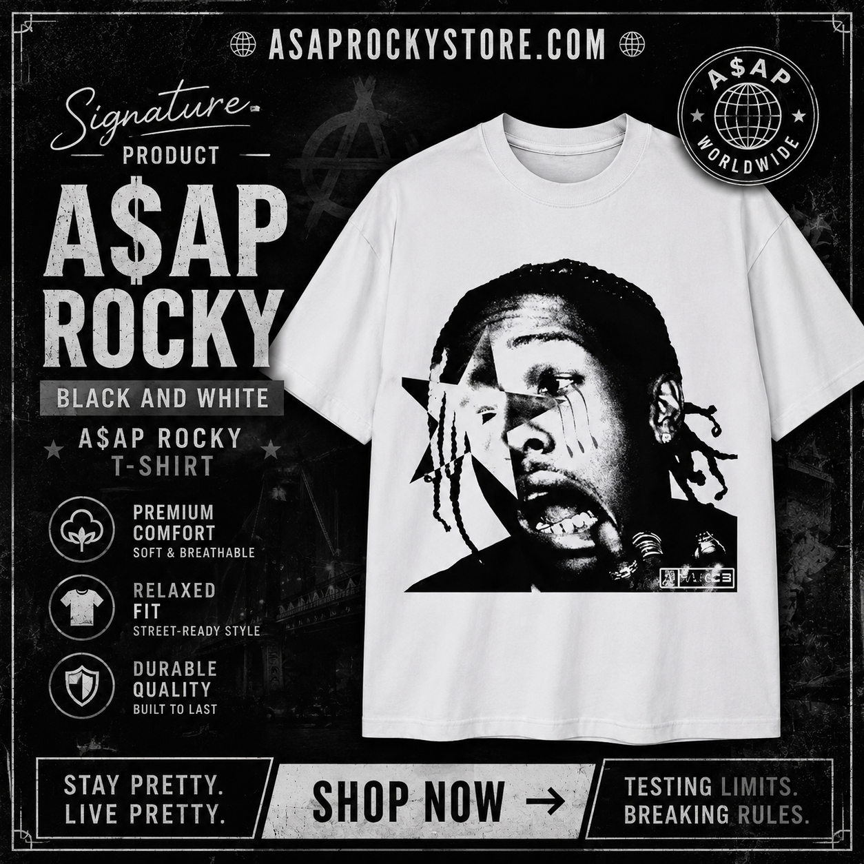 Black and White DTNK0106 A$AP Rocky T-Shirt
