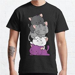 Asexual Flag T-Shirts - Kawaii Cat Pile Anime Hoodie - Asexual Pride Flag Kittens Classic T-Shirt RB1901