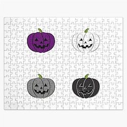 Asexual Flag Puzzles - Asexual Pride Flag Halloween Pumpkin design for ace romantic Jigsaw Puzzle RB1901