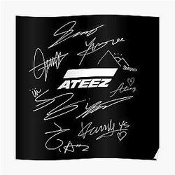 Ateez Posters - Ateez logo + signatures - black Poster RB0608