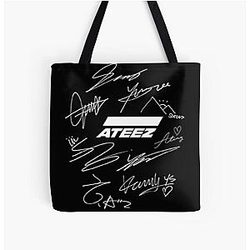 Ateez Bags - ATEEZ signatures black All Over Print Tote Bag RB0608