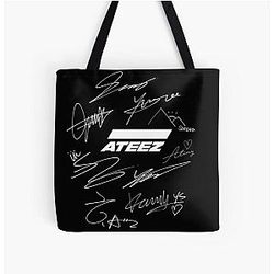 Ateez Bags - Ateez logo + signatures - black All Over Print Tote Bag RB0608