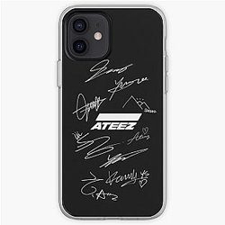 Ateez Cases - Ateez logo + signatures - black iPhone Soft Case RB0608