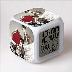 Attack On Titan Clocks - Eren Yeager And Levi Ackerman 7 Colors Change Touch Light Alarm Clock