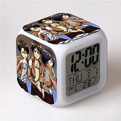 Attack On Titan Clocks - Levi, Eren And Mikasa 7 Colors Change Touch Light Alarm Clock