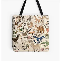 Avatar The Last Airbender Bags - Avatar Animals print in watercolor, Avatar the Last Airbender show, Appa, Momo, turtle duck All Over Print Tote Bag RB2712