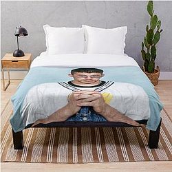Bad Bunny Blanket - Bad Bunny Overalls  Throw Blanket