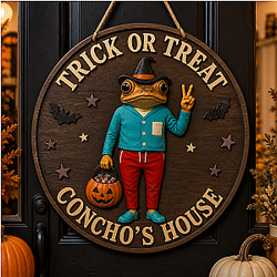 [Exclusive] Sapo Concho Trick-or-Treat Halloween Bad Bunny Wooden Door Sign