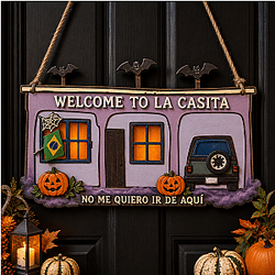 [Exclusive] Halloween La Casita Bad Bunny Wooden Door Sign