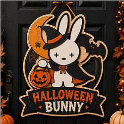 [Exclusive] Halloween Bunny Trick or Treat Bad Bunny Wooden Door Sign