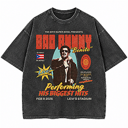 The 60th Super Bowl Performing LA1209 Bad Bunny Wash T-Shirts