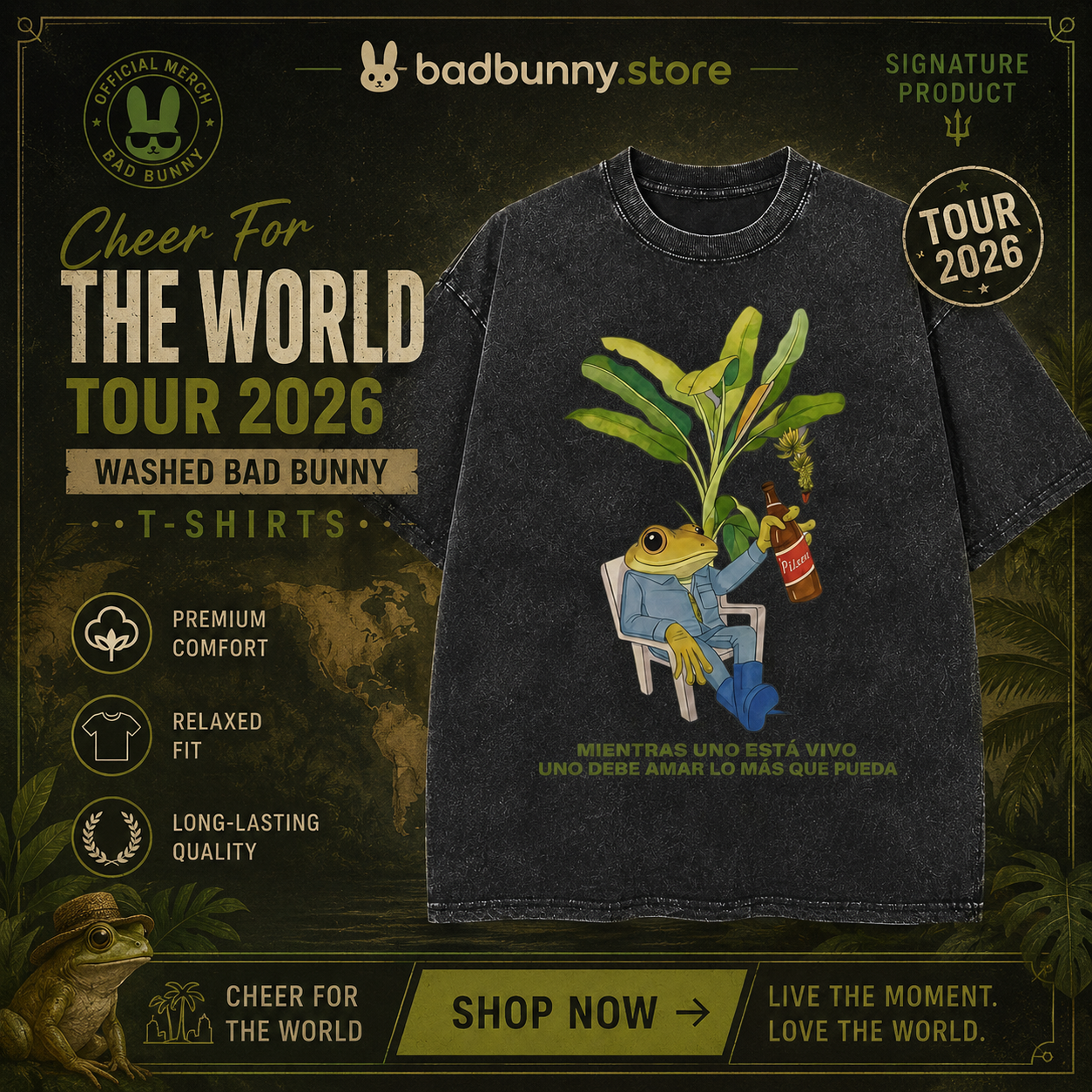 Cheer For The World Tour 2026 DTNK0206 Washed Bad Bunny T-Shirts