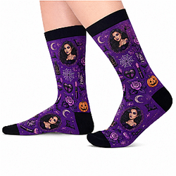 Purple Witchy Makeup & Black Rose Halloween DTNK2008 Bailey Sarian Sock