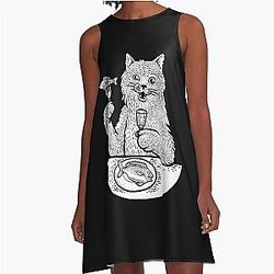 Behemoth cat sketch. White A-Line Dress