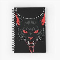 Vampire Cat with Red Eyes - Gothic Behemoth Design Spiral Notebook
