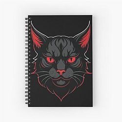 Fierce Red-Eyed Cat - Gothic Behemoth Design Spiral Notebook