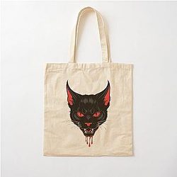 Vampire Cat with Red Eyes - Gothic Behemoth Design Cotton Tote Bag