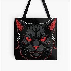 Fierce Red-Eyed Cat - Gothic Behemoth Design All Over Print Tote Bag