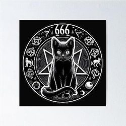 sticker, skull, dark, satan, behemoth, demon, hell, cat Poster