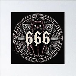 sticker, skull, dark, satan, behemoth, demon, hell, cat Poster