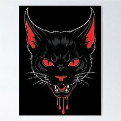 Vampire Cat with Red Eyes - Gothic Behemoth Design Poster