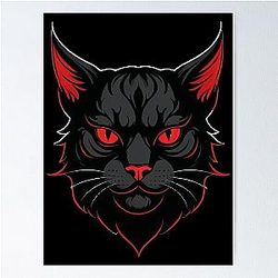 Fierce Red-Eyed Cat - Gothic Behemoth Design Poster