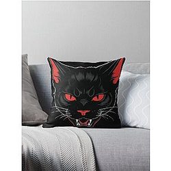 Vampire Cat with Red Eyes - Gothic Behemoth Design Throw Pillow
